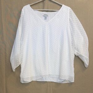 White House Black Market White Textured Blouse Double Lined